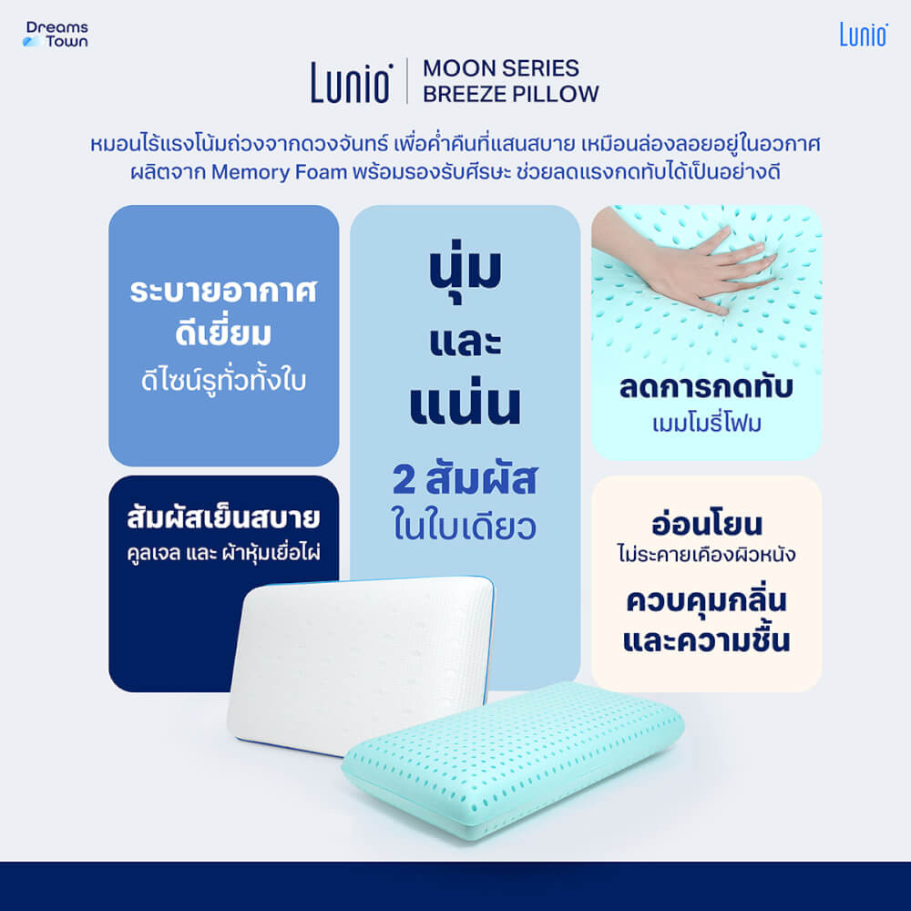 หมอนเมมโมรี่โฟม [แพคคู่] LUNIO MOON SERIES BREEZE PILLOW